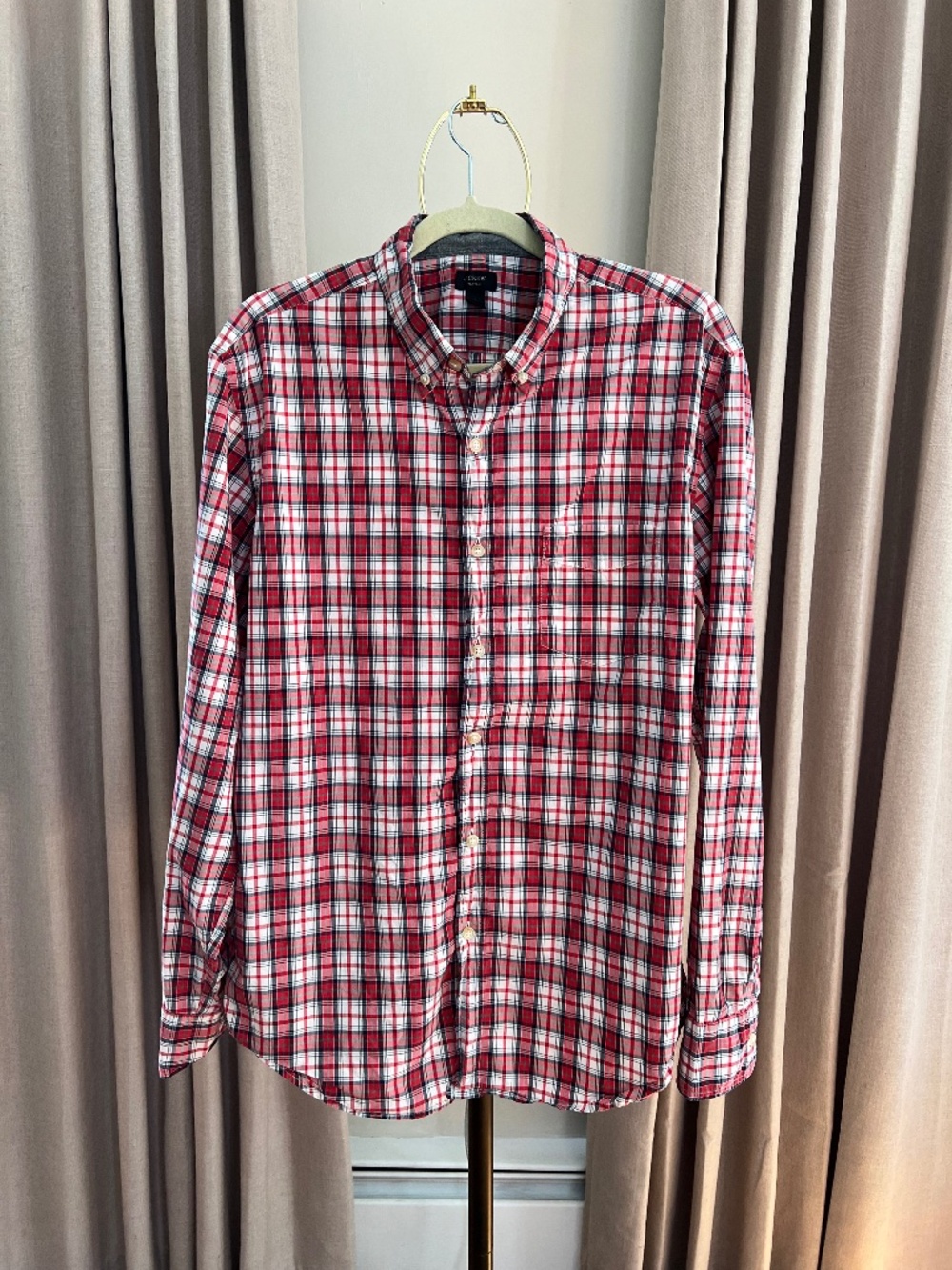 J Crew Long Sleeve Button Down Shirt, Red Plaid, Size Large